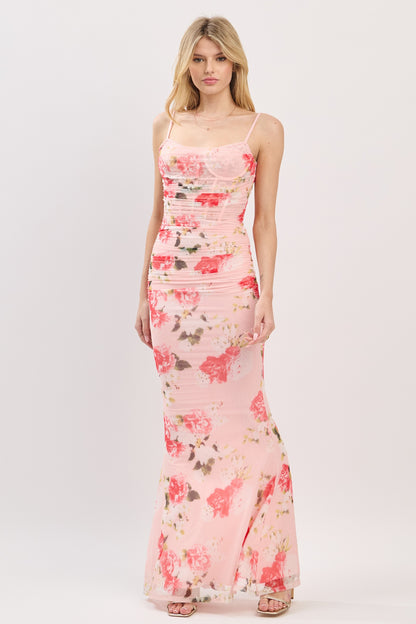 floral sleeveless mesh maxi dress