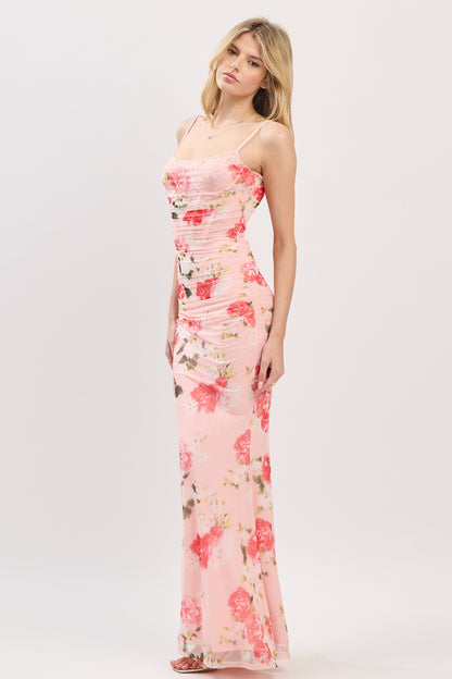 floral sleeveless mesh maxi dress