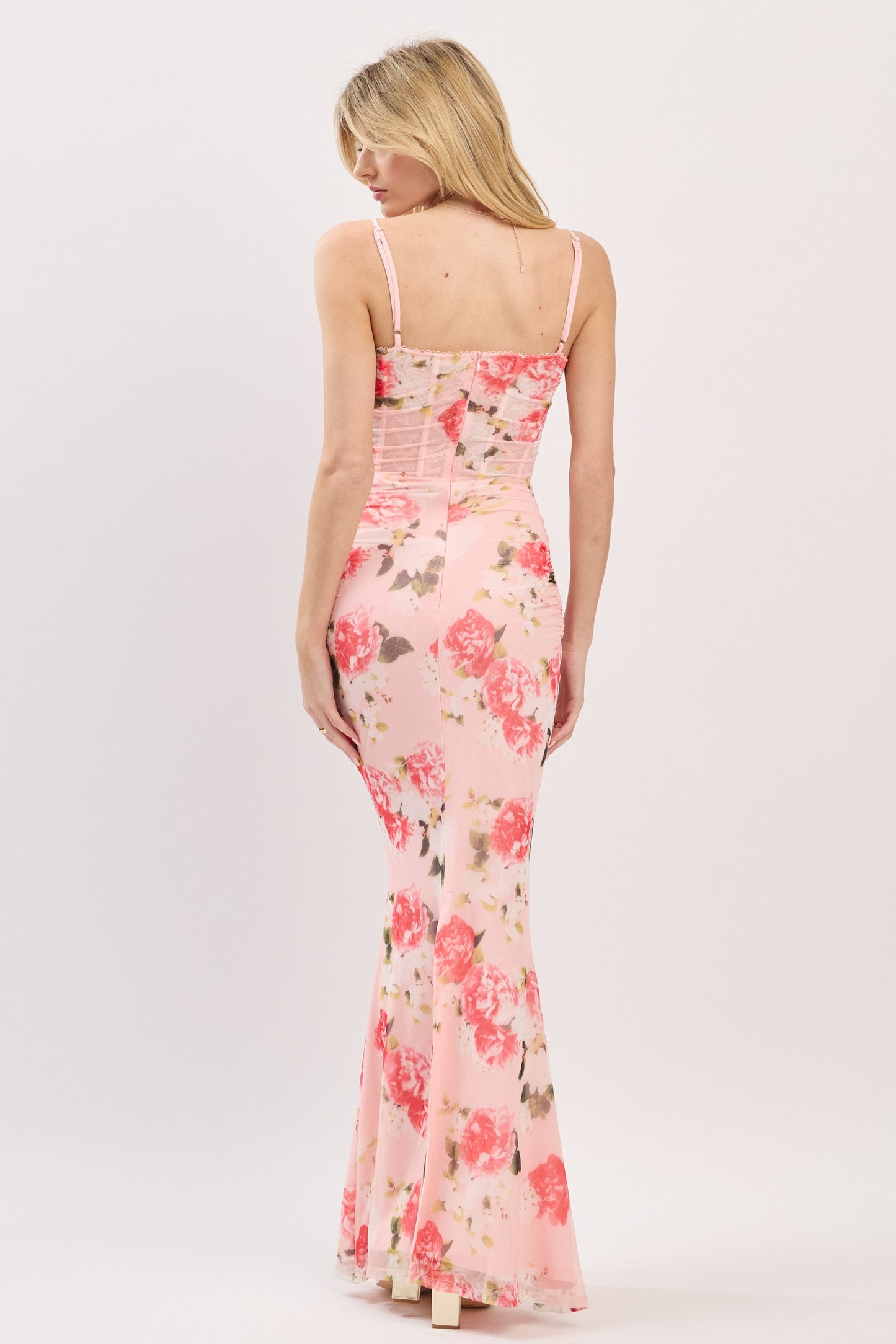 floral sleeveless mesh maxi dress