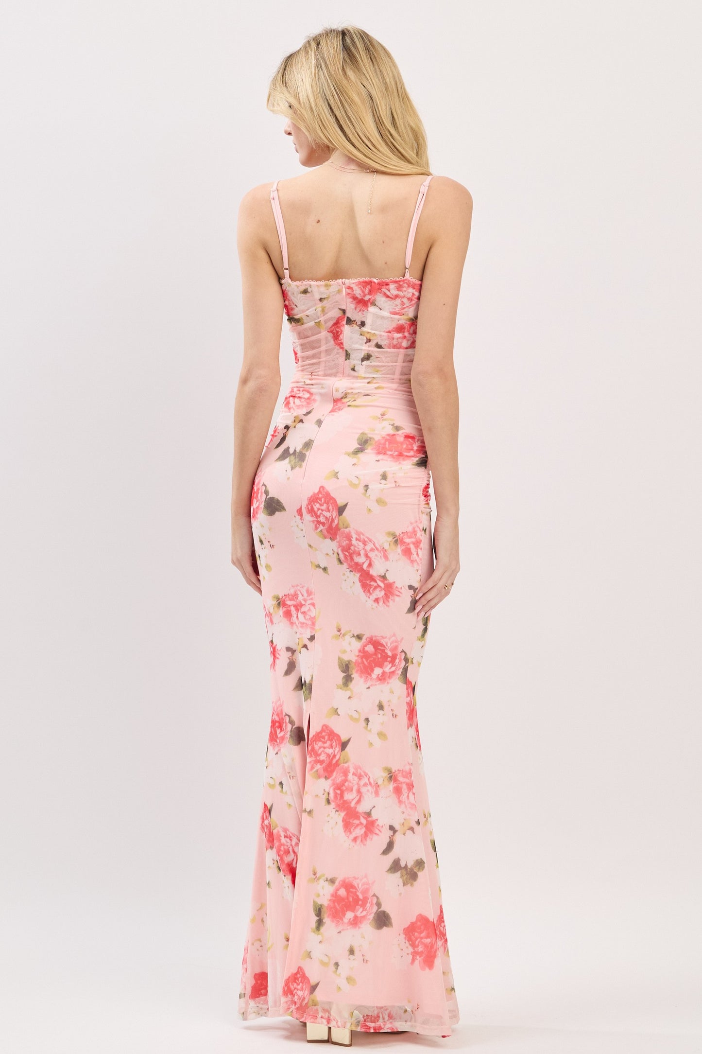 floral sleeveless mesh maxi dress