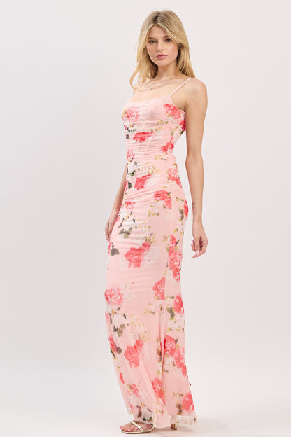 floral sleeveless mesh maxi dress