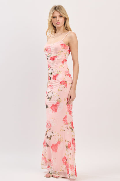 floral sleeveless mesh maxi dress