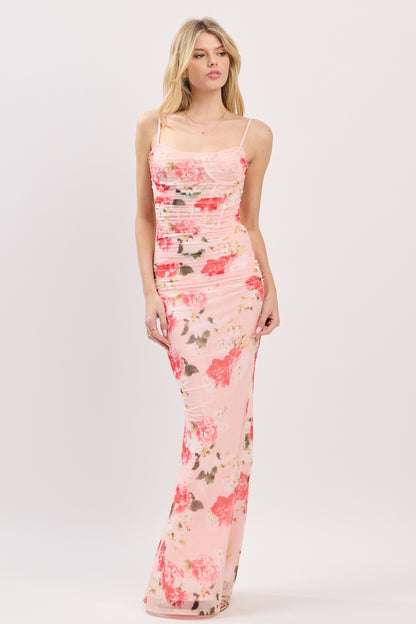 floral sleeveless mesh maxi dress