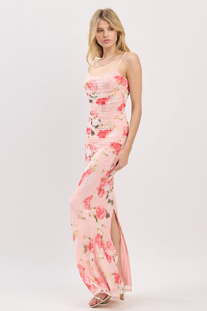 floral sleeveless mesh maxi dress