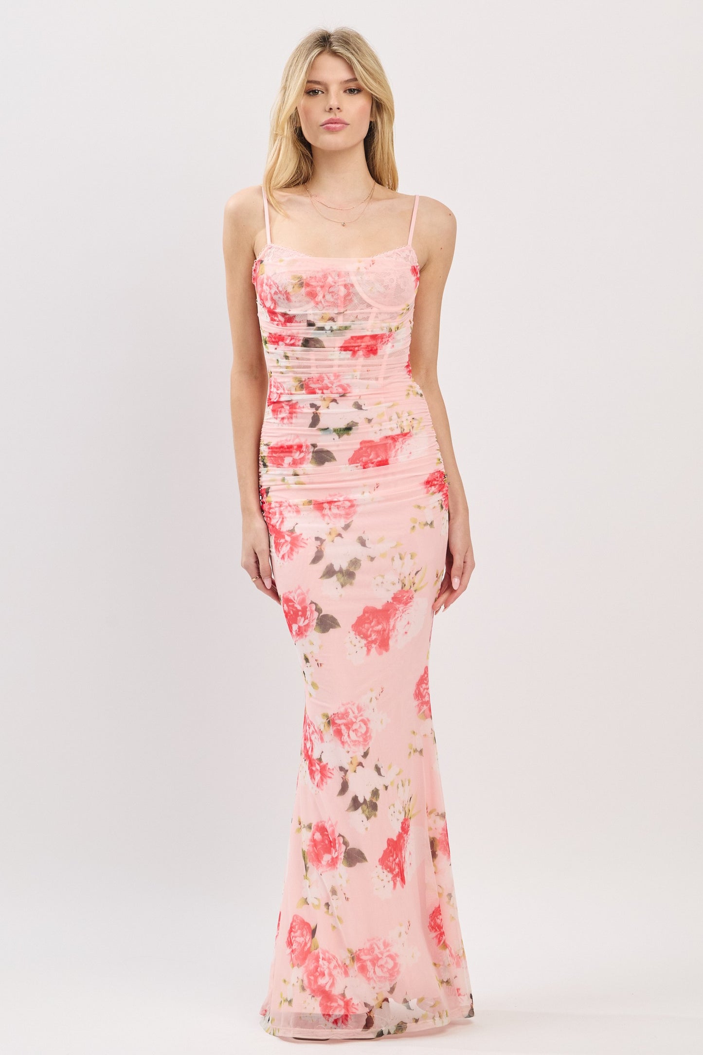 floral sleeveless mesh maxi dress