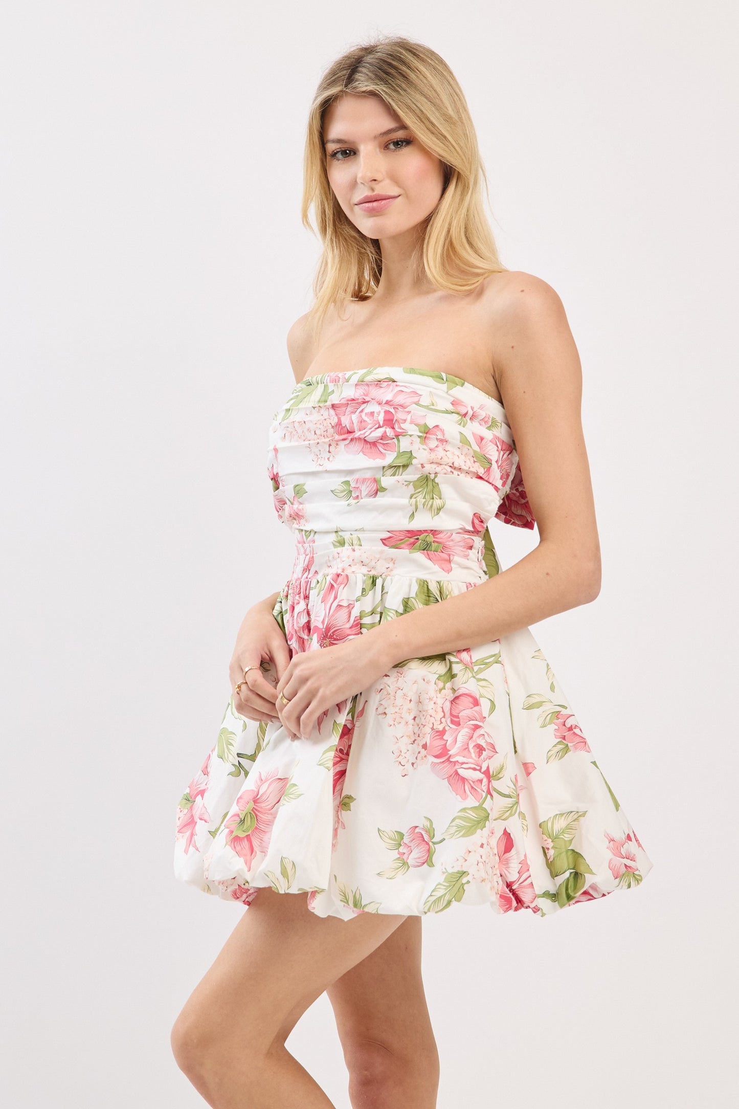 Floral Strapless Bubble Mini Dress