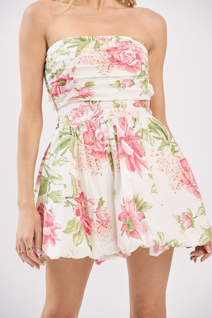 Floral Strapless Bubble Mini Dress