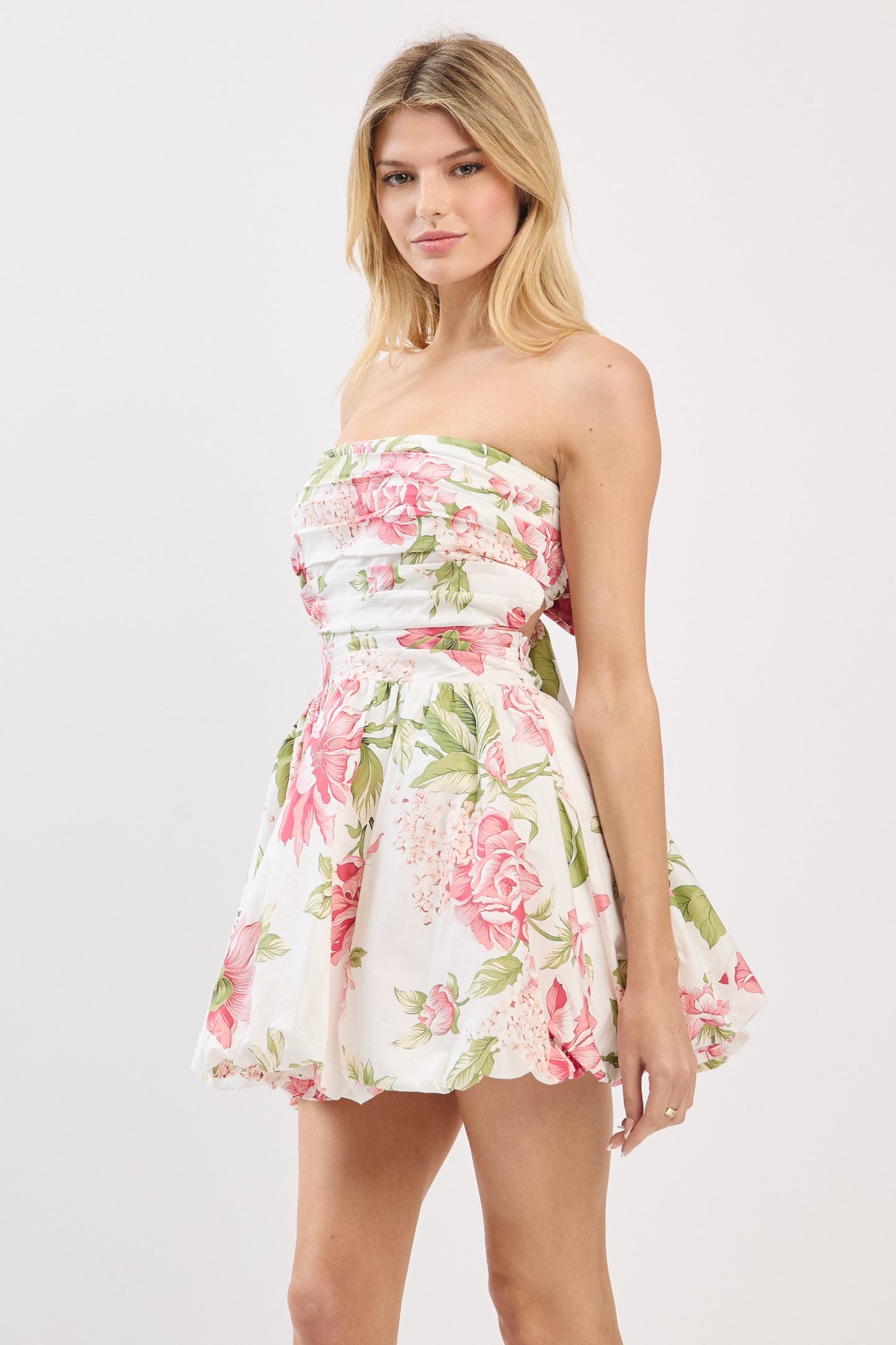 Floral Strapless Bubble Mini Dress