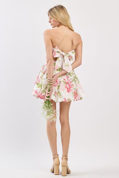 Floral Strapless Bubble Mini Dress