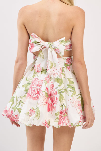Floral Strapless Bubble Mini Dress