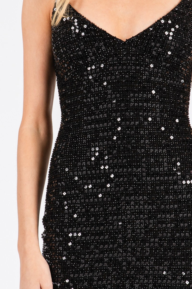 sequin sleeveless mini dress