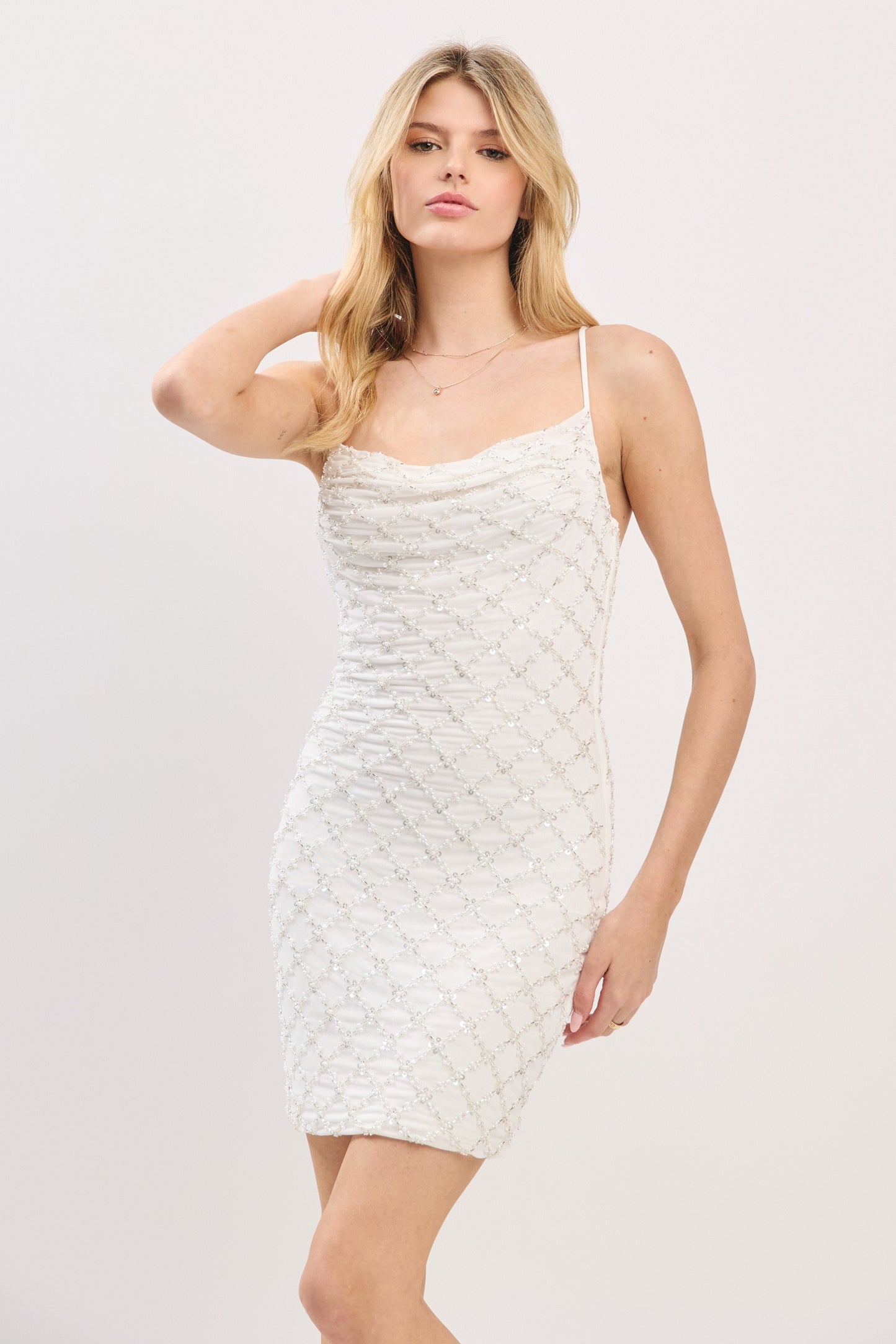 Power Mesh Beaded Mini Dress