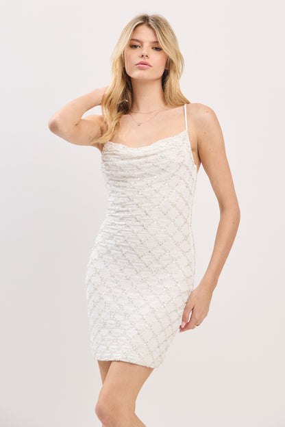 Power Mesh Beaded Mini Dress