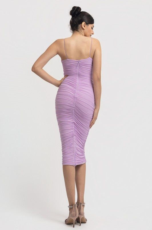 ruched sleeveless midi dress