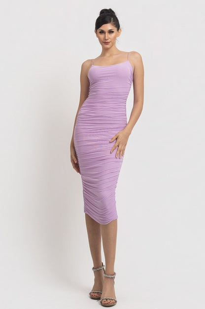 ruched sleeveless midi dress
