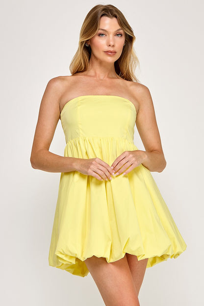 Poplin Strapless Bubble Mini Dress