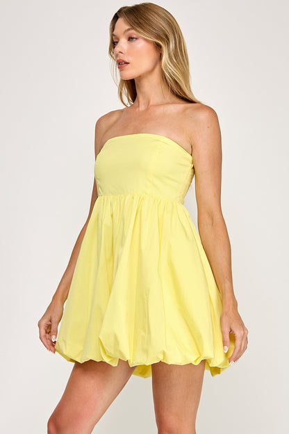 Poplin Strapless Bubble Mini Dress