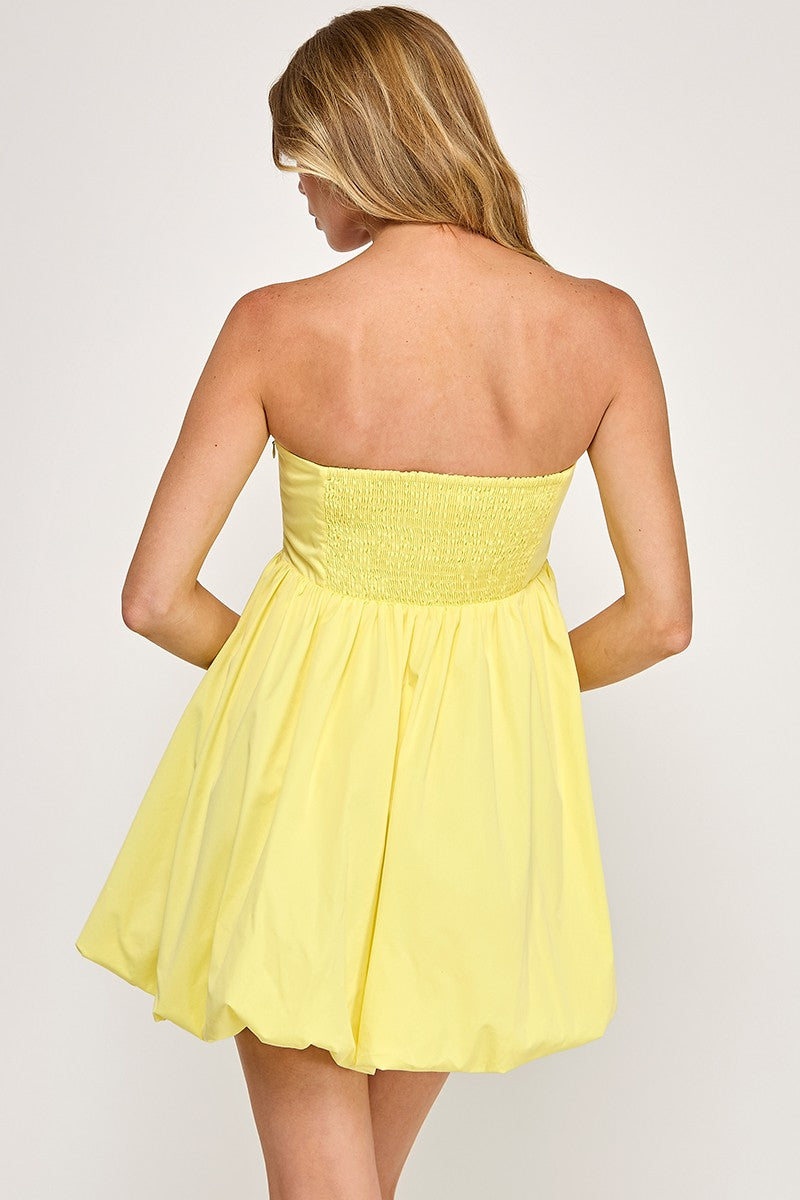 Poplin Strapless Bubble Mini Dress
