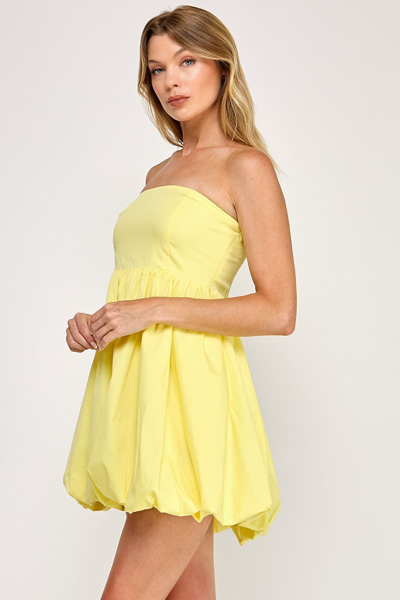 Poplin Strapless Bubble Mini Dress