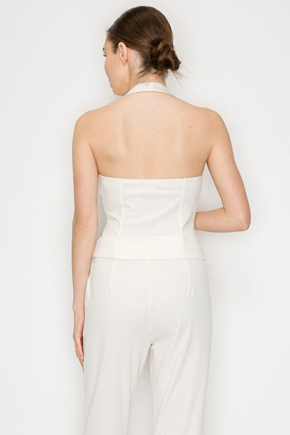 Halter Flap Pockets Zippered Top