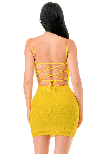 Beaded Sequin V-wire Sleeveless Mini Dress