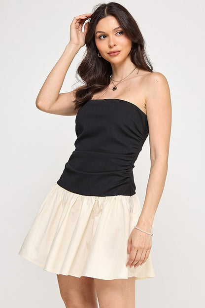 Strapless Contrast Mini Dress
