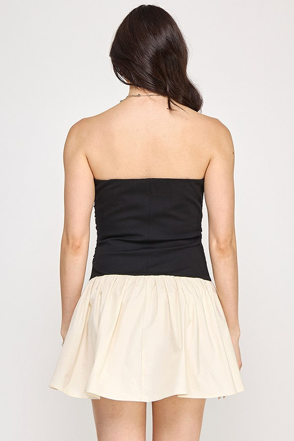 Strapless Contrast Mini Dress