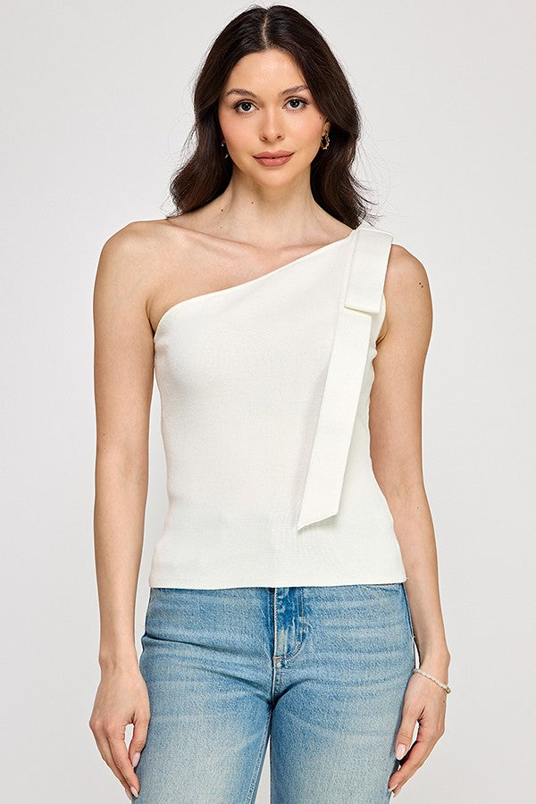 one shoulder bow detail top