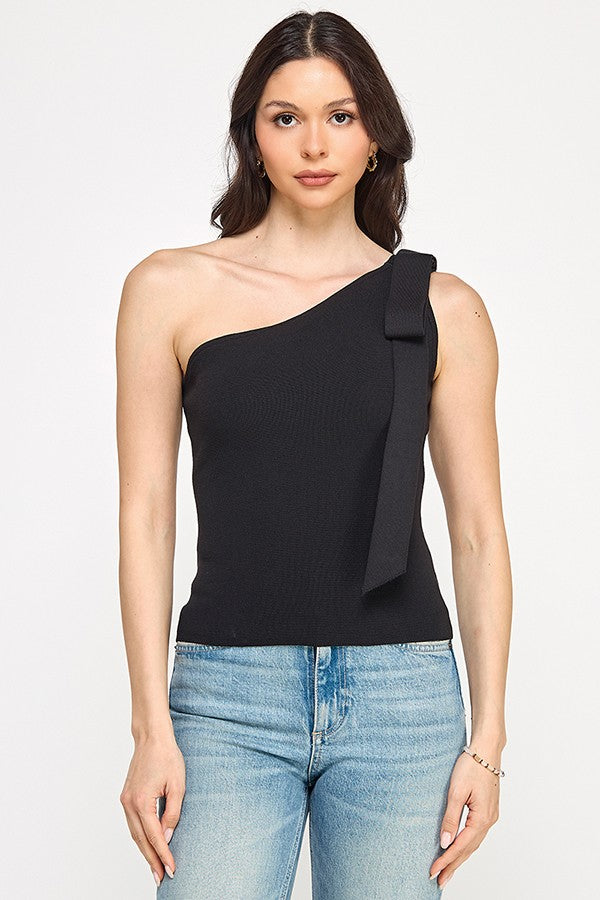 one shoulder bow detail top