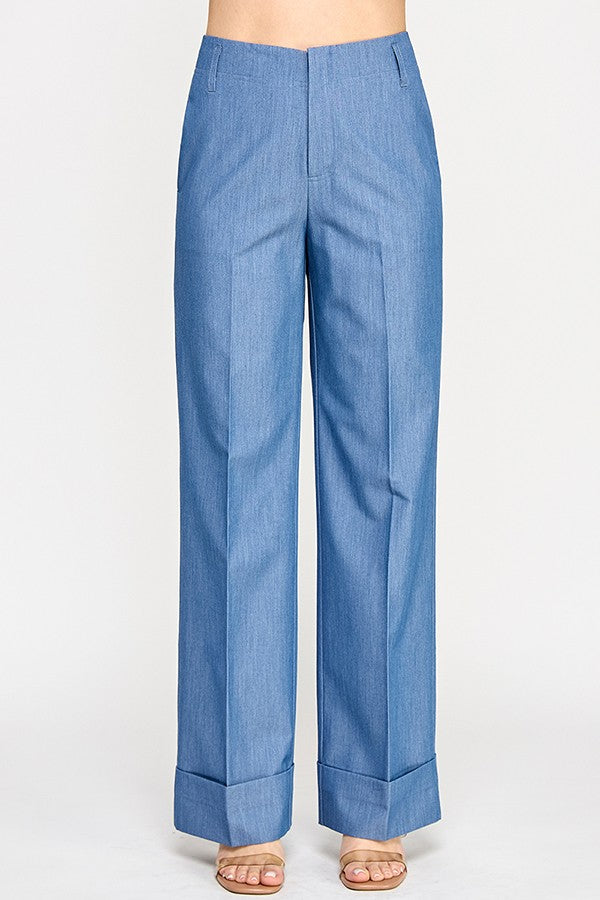 cuff hem wide leg pants