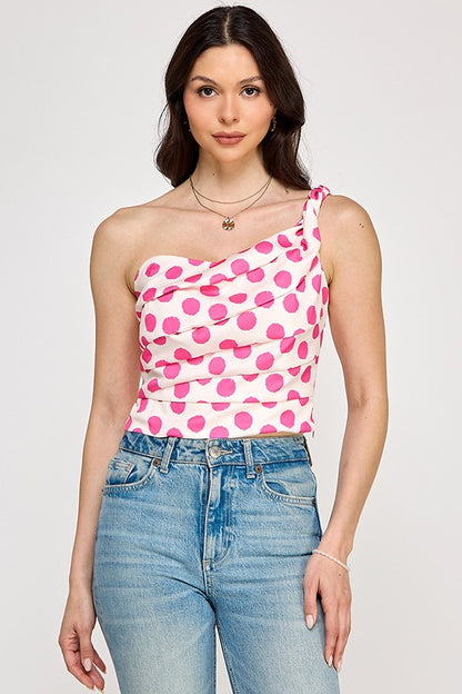 Polka Dot Twisted One Shoulder Top