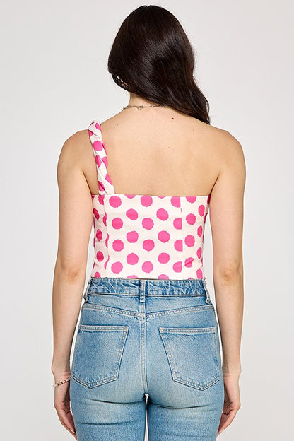Polka Dot Twisted One Shoulder Top
