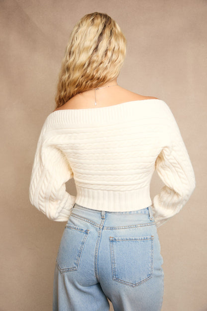 Off-shoulder Button Down Sweater Top