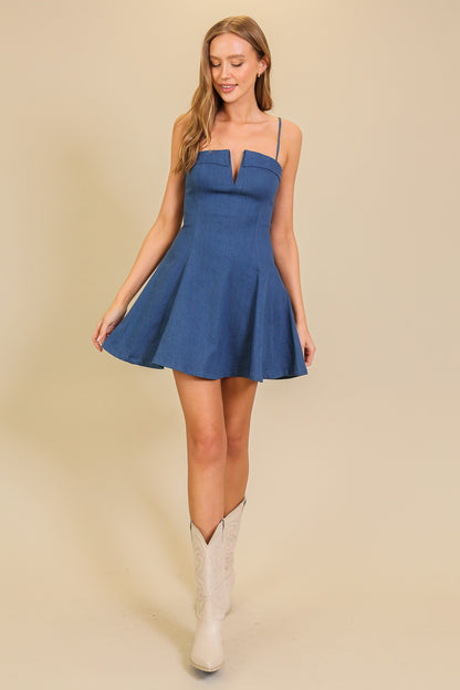 sleeveless v neck fit & flare dress