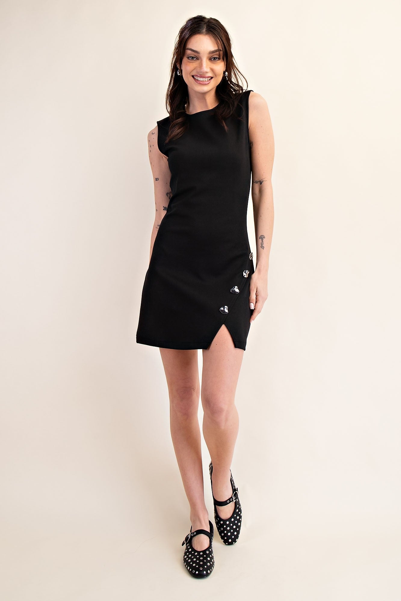 knit mini dress w/button detail