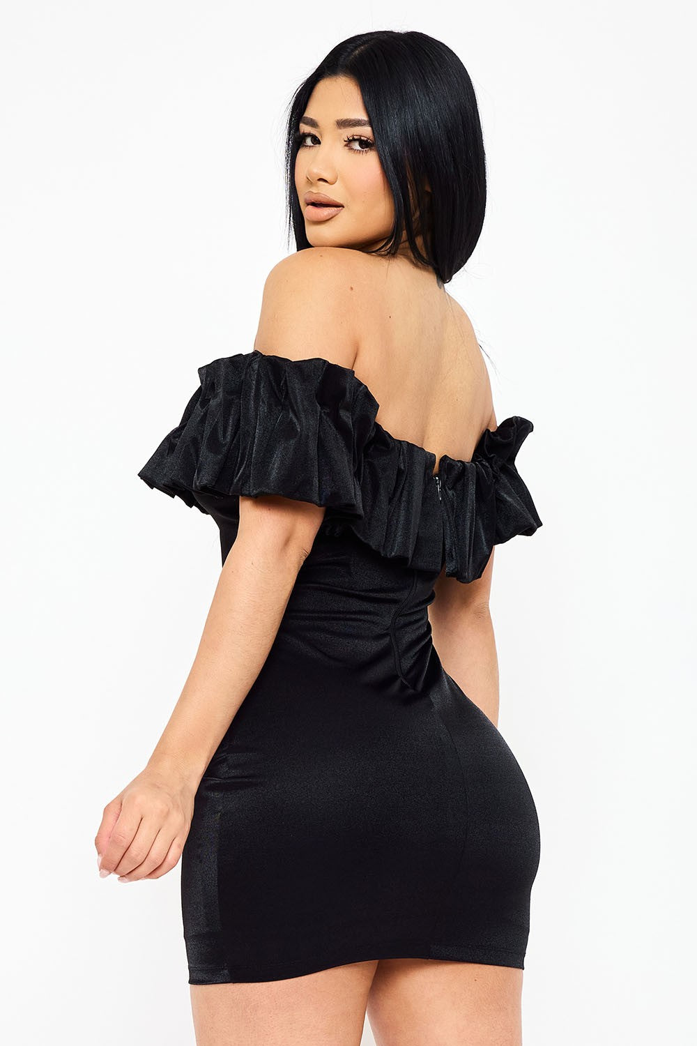 ruffle off the shoulder mini dress