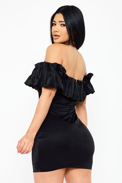 ruffle off the shoulder mini dress