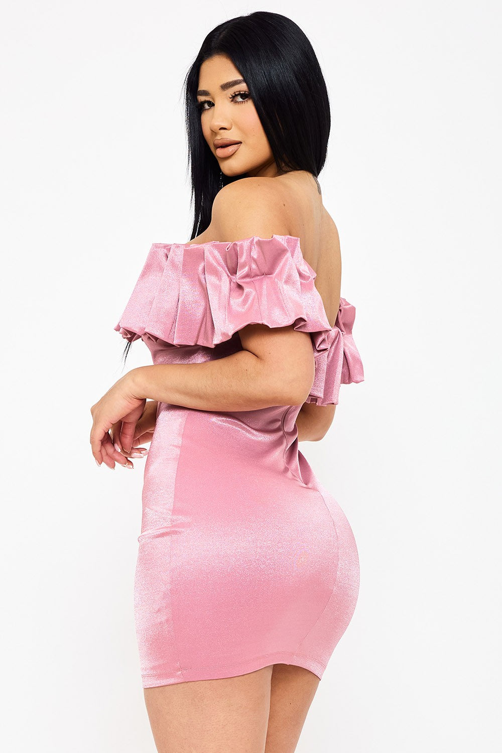 ruffle off the shoulder mini dress