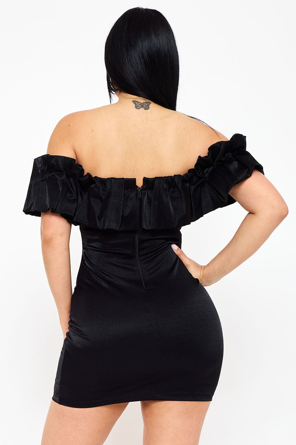 ruffle off the shoulder mini dress