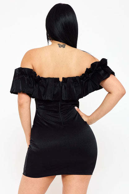 ruffle off the shoulder mini dress