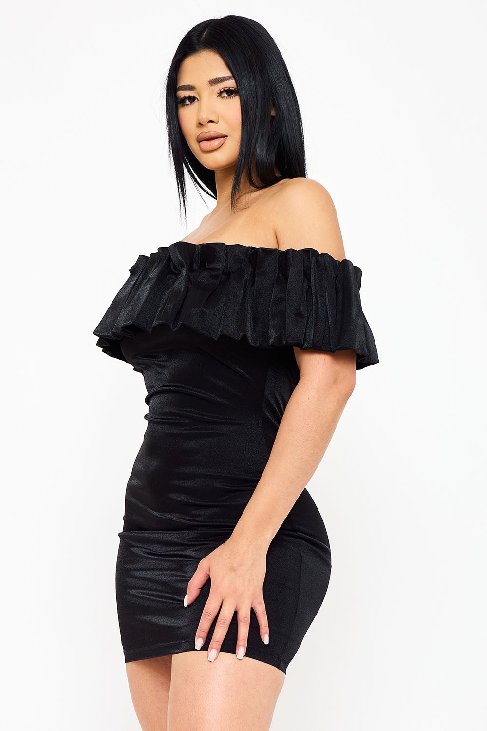 ruffle off the shoulder mini dress