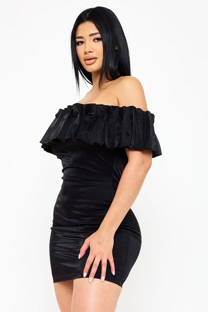 ruffle off the shoulder mini dress