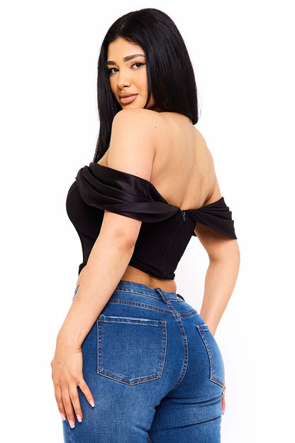 Color Contrast Draped Off The Shoulder Top