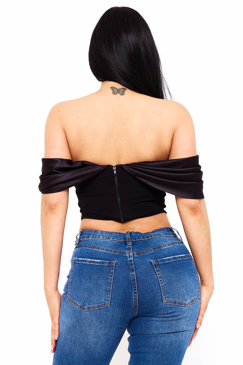 Color Contrast Draped Off The Shoulder Top