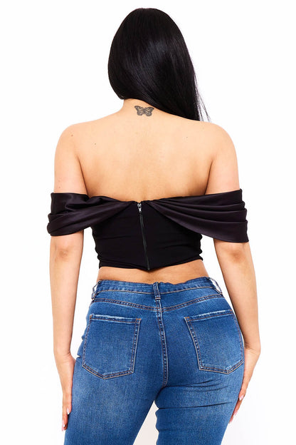 Color Contrast Draped Off The Shoulder Top