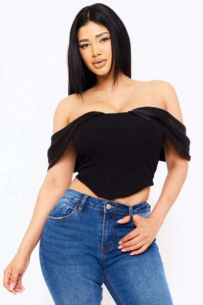 Color Contrast Draped Off The Shoulder Top