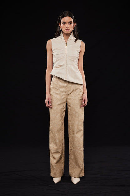 Asymmetric Faux Leather Mock Neck Sleeveless Top