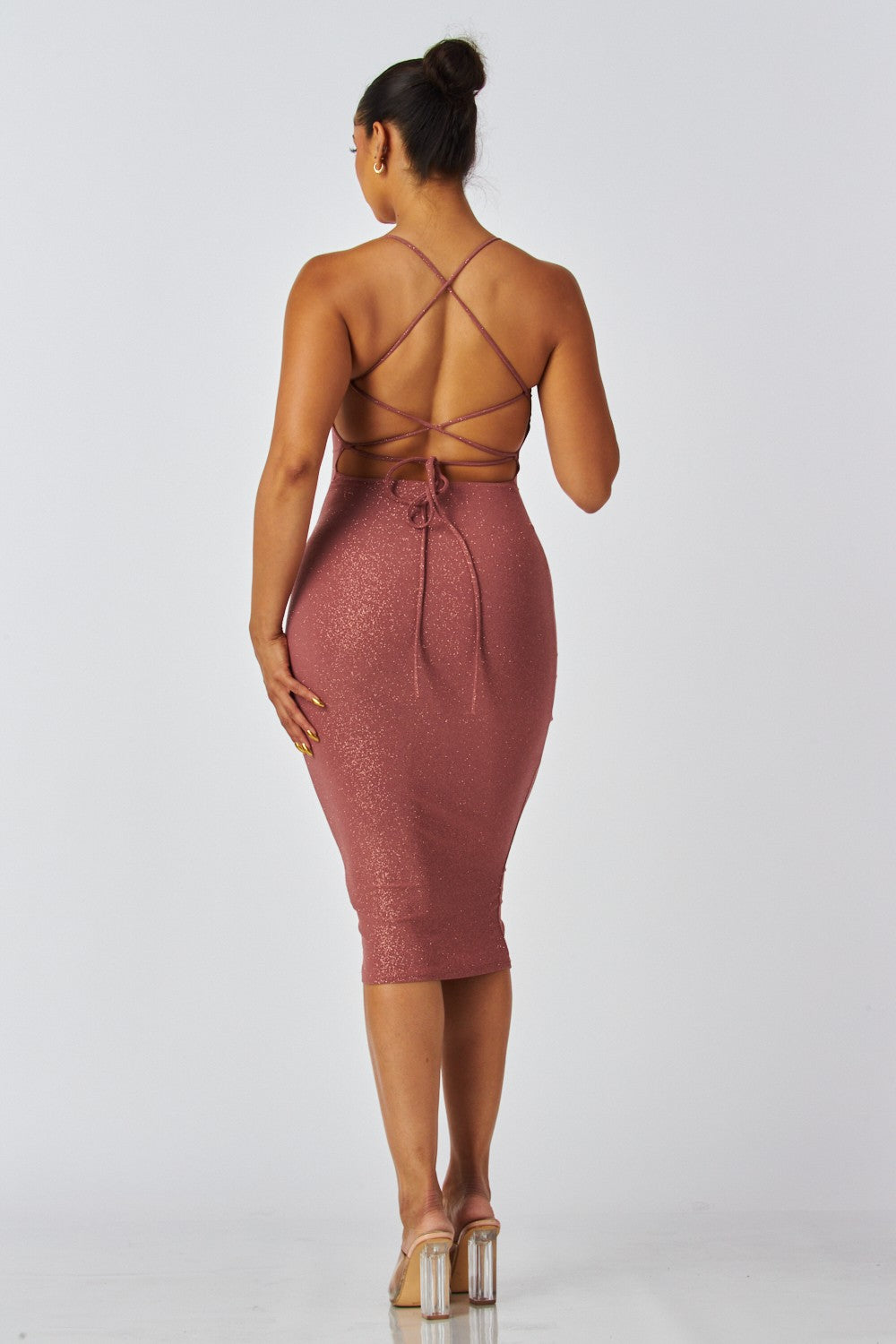 Starla Glitter Cross Back Midi Dress