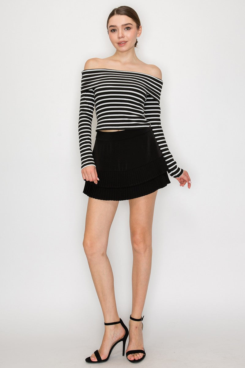 Tiered Pleat Flare Skort