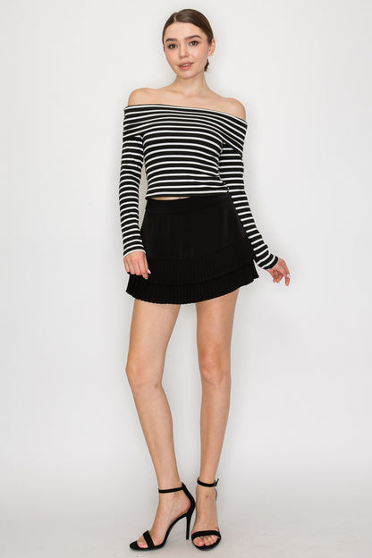 Tiered Pleat Flare Skort